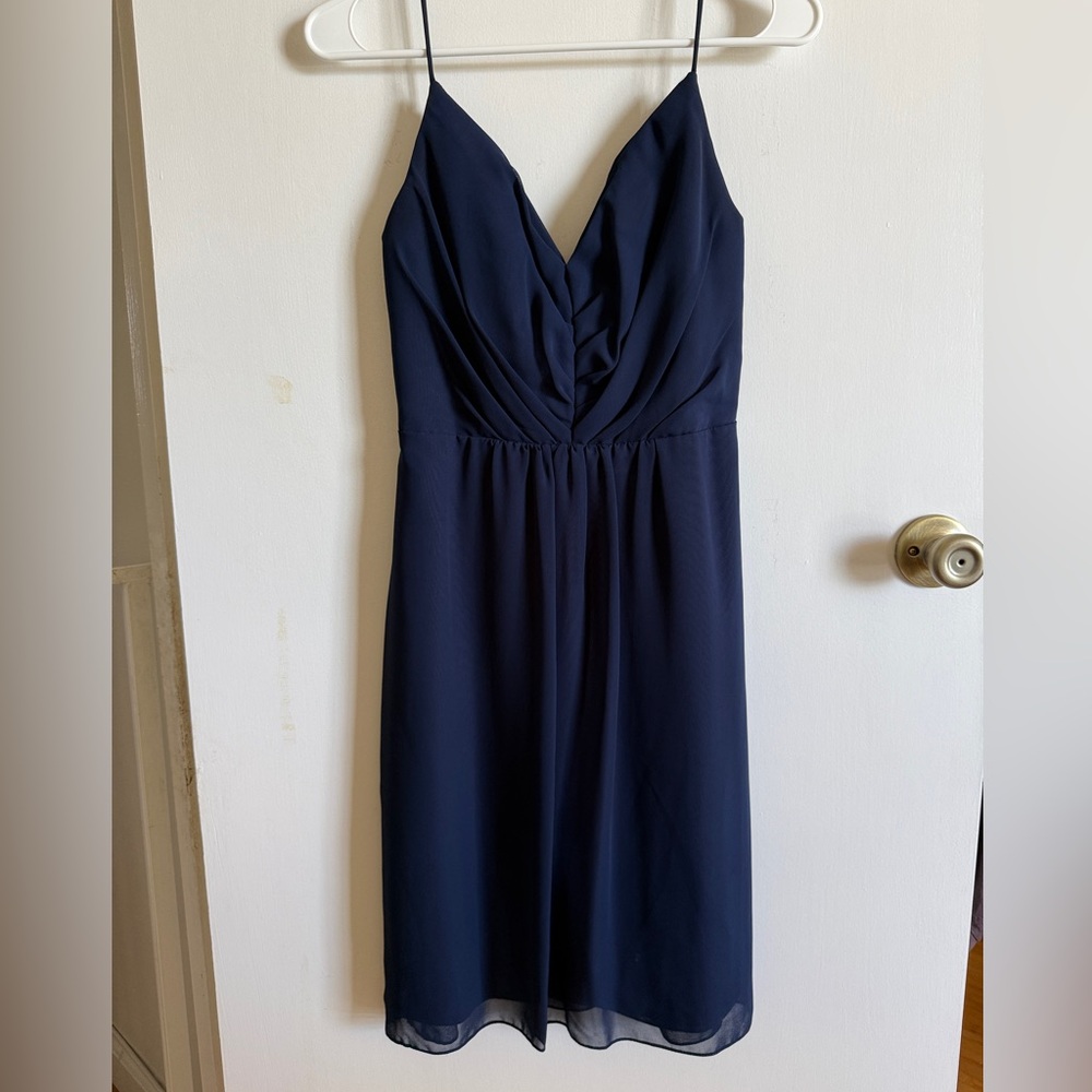 Women's Strapless Navy Evening Dress with Draped Bodice